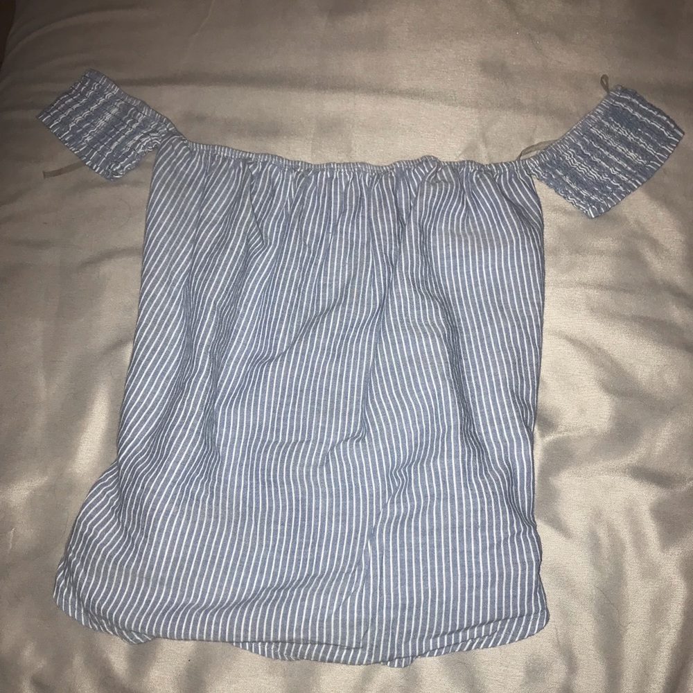 PACSUN Blue and white striped off the shoulder top